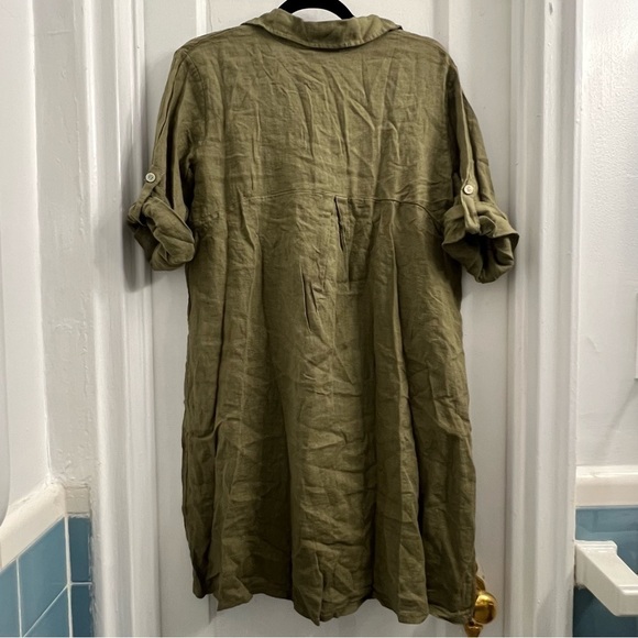 Elena Baldi Olive Green Linen Dress, size M - Picture 4 of 5